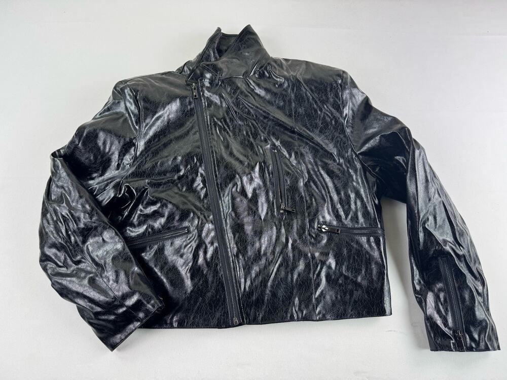 INVSON Self Made Faux Leather Biker Jacket Mens Small Black Asymmetrical Zip